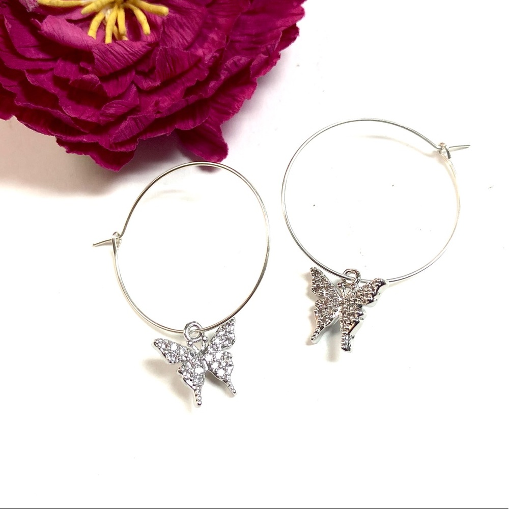 Butterfly Earrings, Hoops, Dragonfly, Flower, Boho
